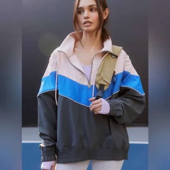 FP Movement by Free People Jackets & Blazers - Free People Movement Walk The Line Colorblock Pullover in Blue/Pink Small